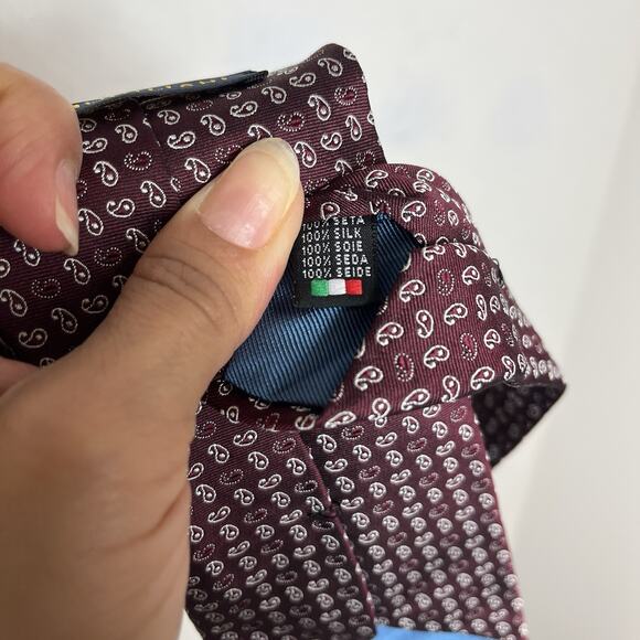 Modiliani 100% Silk Necktie made in Italy, paisley print burgundy, classic - Picture 5 of 6